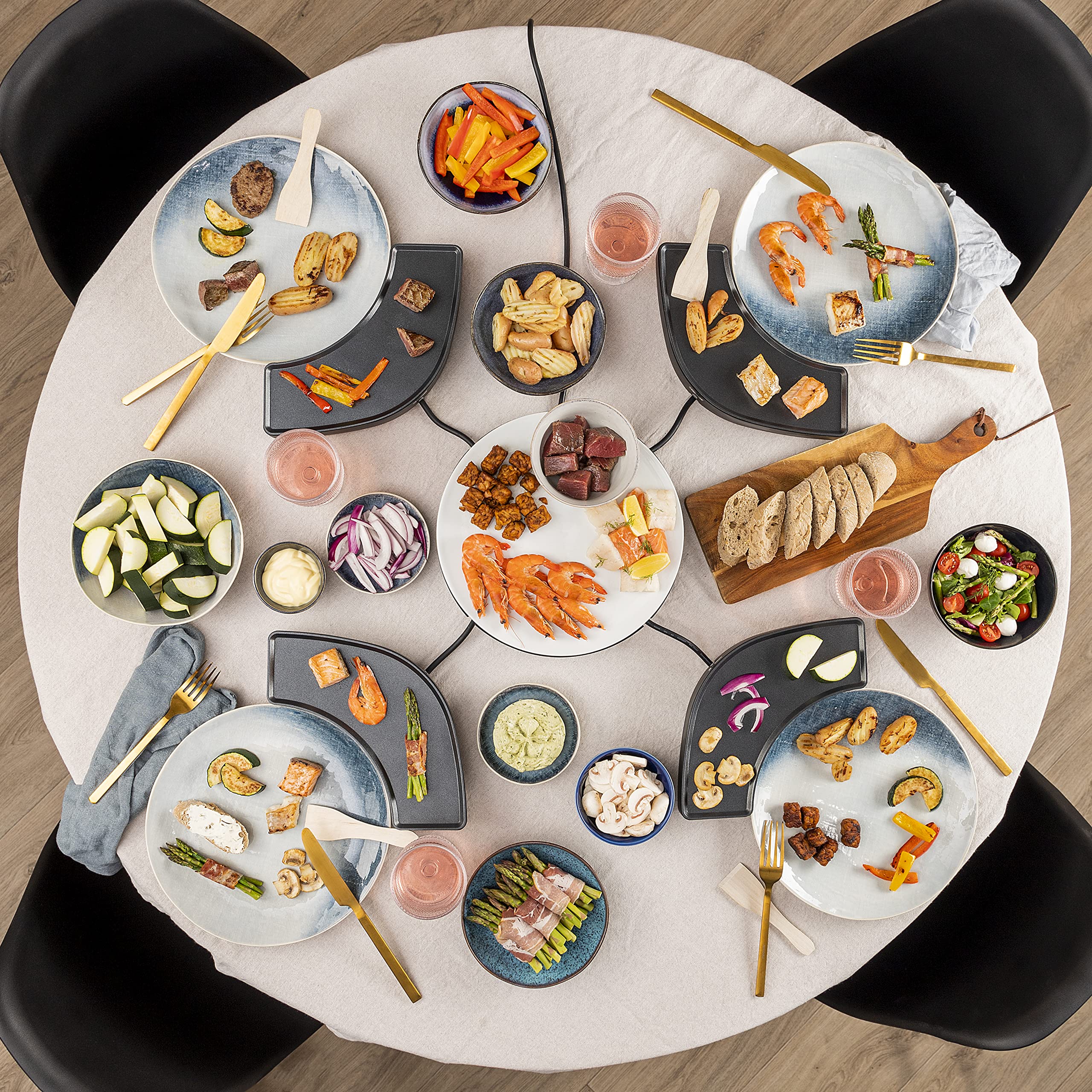 Princess 103070 Dinner4all Circle - 4 einzelne Grillplatten - 4 x 250 W Inklusive Spatel Schwarz