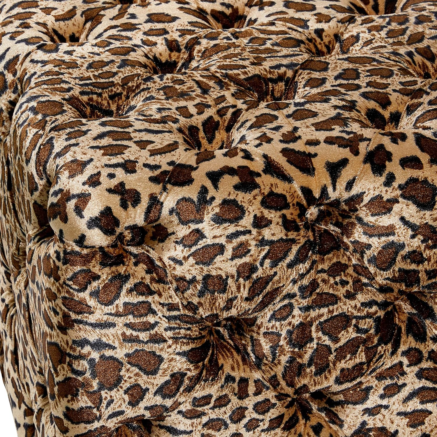 Chic Leopard Print Tufted Footstool in Brown Cotton 18"x19"