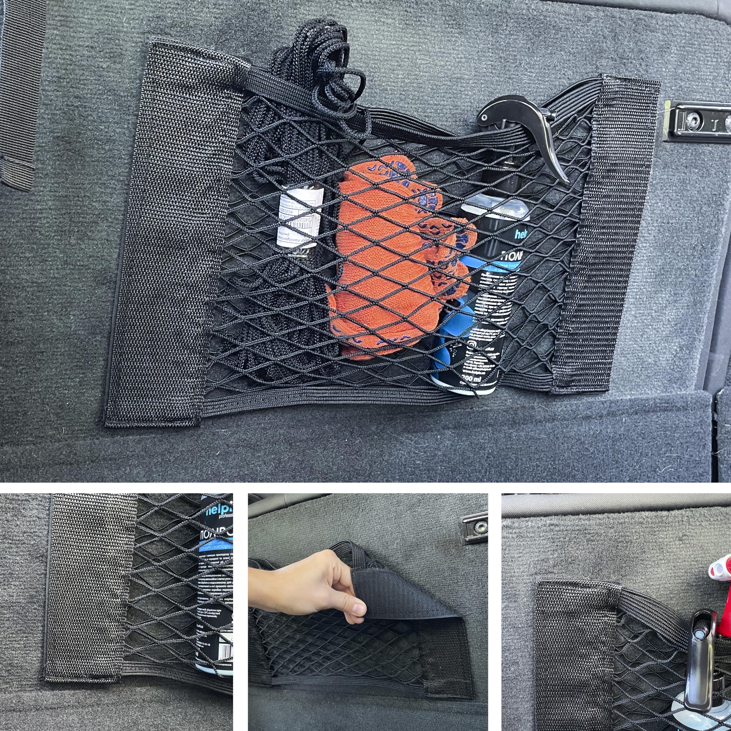 MyGadget 2 x Red Bagażnik z rzepem [ 25 x 60 cm] - Uniwersalny organizer do samochodu lub vana, do akcesoriów, takich jak kamizelki bezpieczeństwa i gaśnice