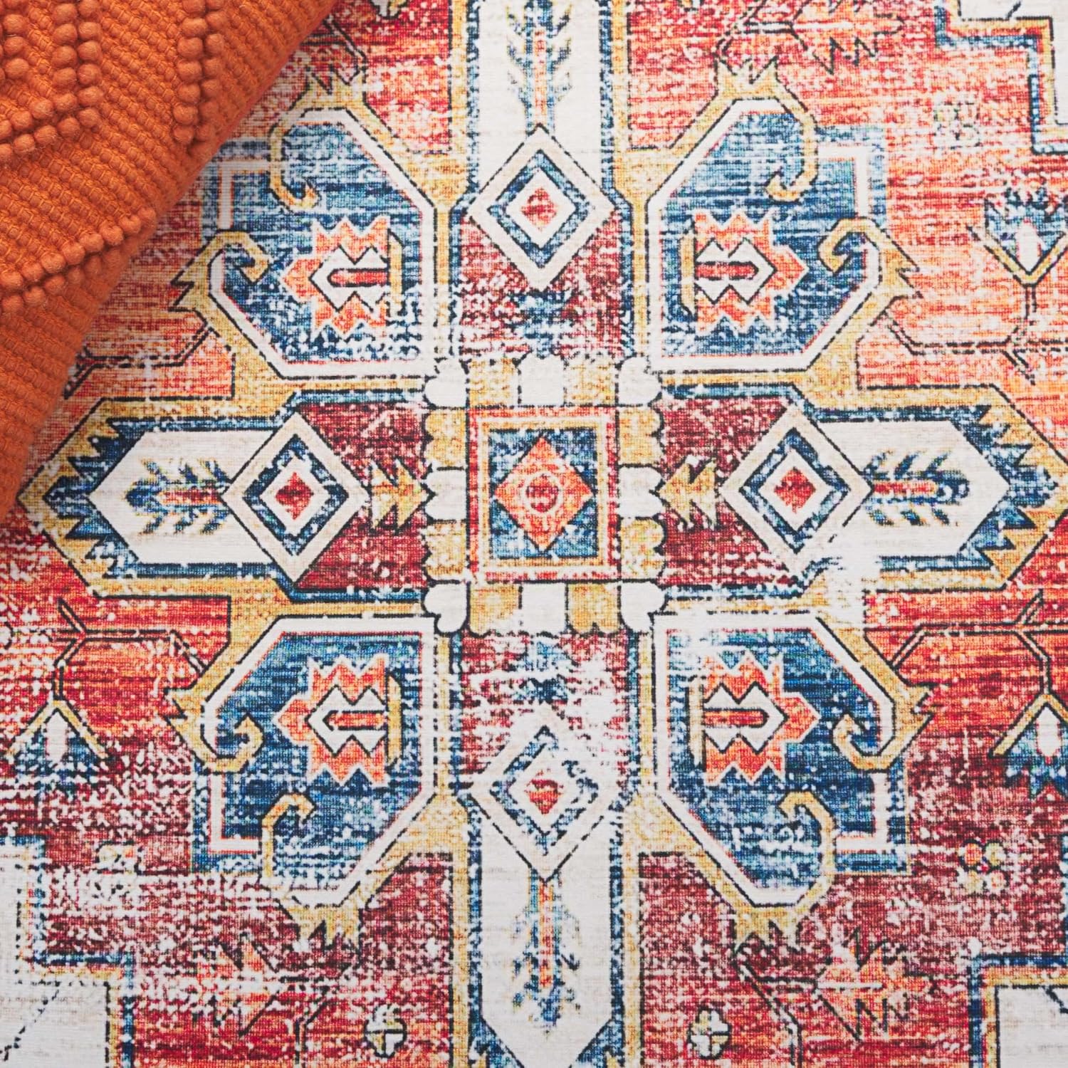 Safavieh Washable Rug Arizona Collection - 8' x 10', Rust & Beige, Slip Resistant & Easy to Clean, Ideal for Living Room, Bedroom, Home Office, Dining Space (ARZ209P)