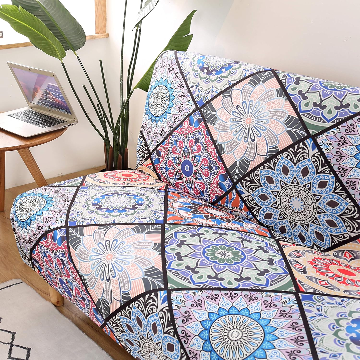 Futon Cover Armless Sofa Slipcover Stretch Elastic Reclining Detachable Folding Sofa Bed Covers Furniture Couch Protector (Pattern 14)
