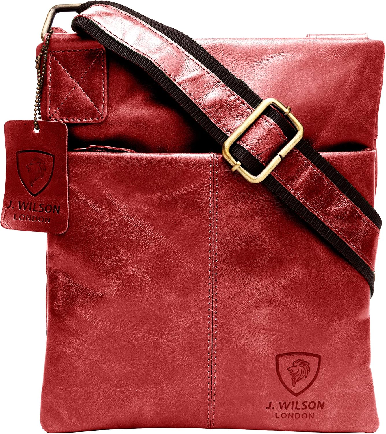 J. Wilson London 100% Pure Genuine Real Vintage Crunch Leather Handmade Mens Leather Everyday Crossover Shoulder Work iPad Messenger Bag (Distressed Red)