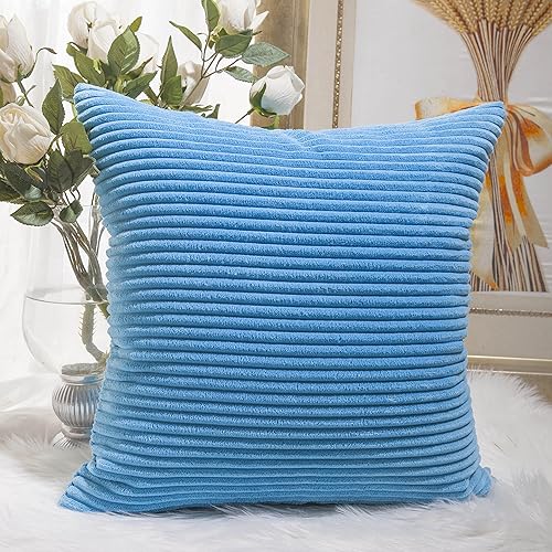 Vista 407 de Home Brilliant - Juego de 2 fundas de almohada de 24 x 24 pulgadas / 61 x 61 cm., de terciopelo de pana a rayas, cojín cuadrado decorativo, funda