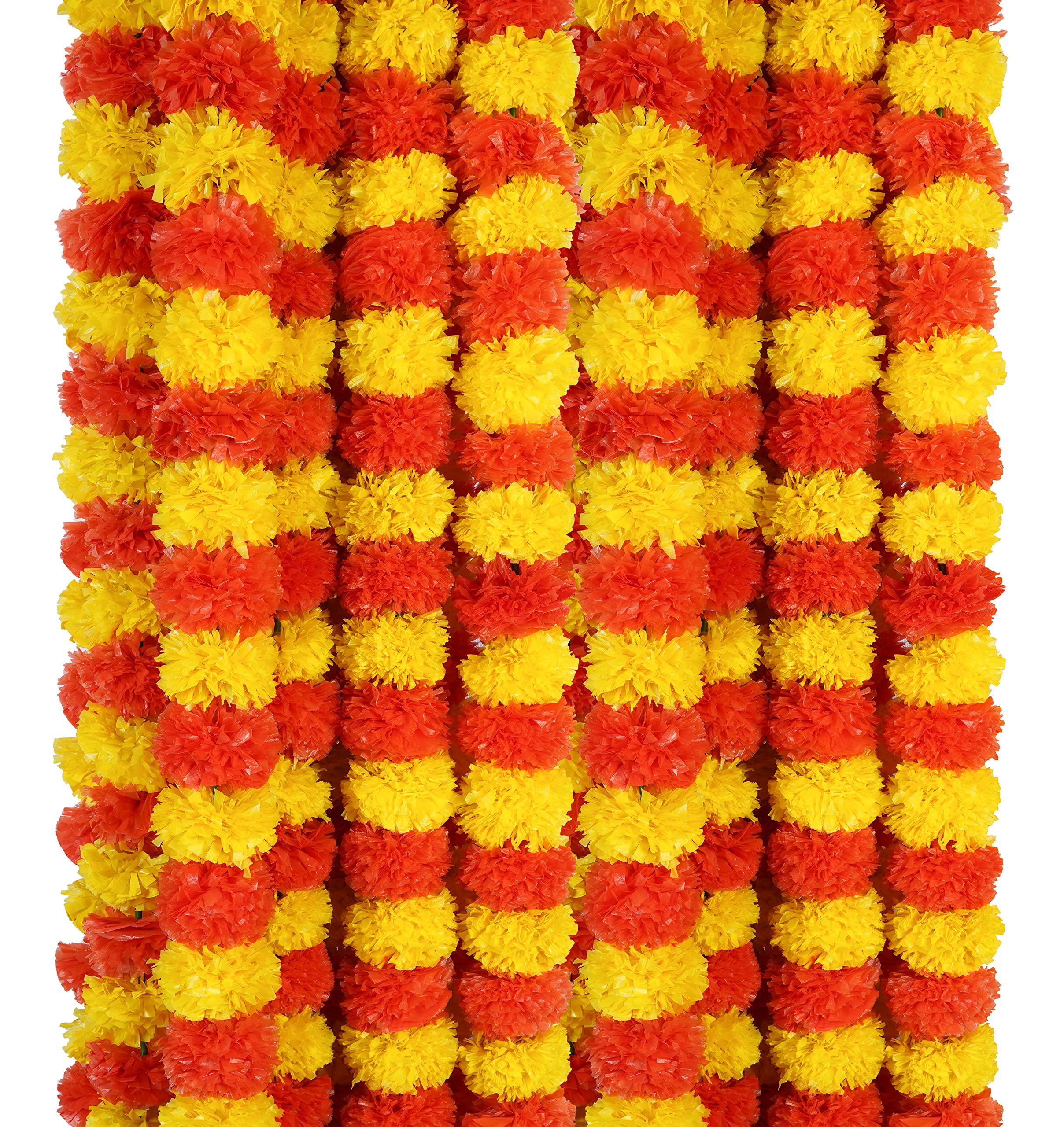 Crocon 20 PC - 4.5 feet Artificial Marigold Garland for Decoration Faux Flower Long Strands Home Décor,Wedding,Diwali,Christmas & Baby Shower Theme Party Flower Decoration (Yellow+Orange-20 pcs)
