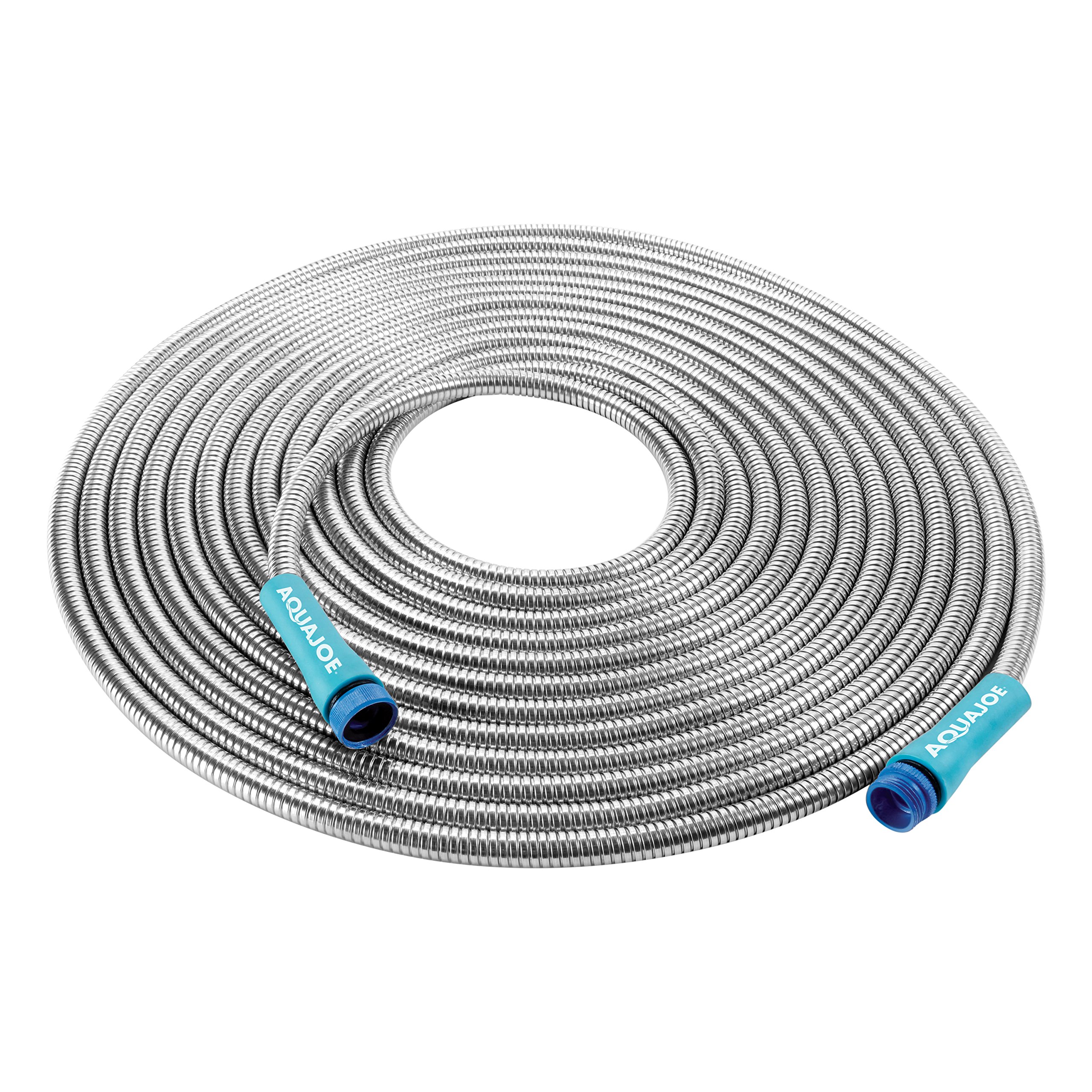 Aqua Joe AJSGH25 1/2-Inch Heavy-Duty, Puncture Proof Kink-Free, Spiral Constructed 304-Stainless Steel Metal, Garden Hose, 25-Foot