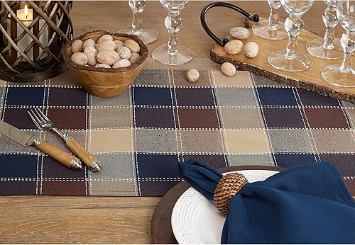 Vista 25 de SARO LIFESTYLE Camino de mesa a cuadros cosido, moca, 16 x 90 pulgadas (8571.MC1690B)