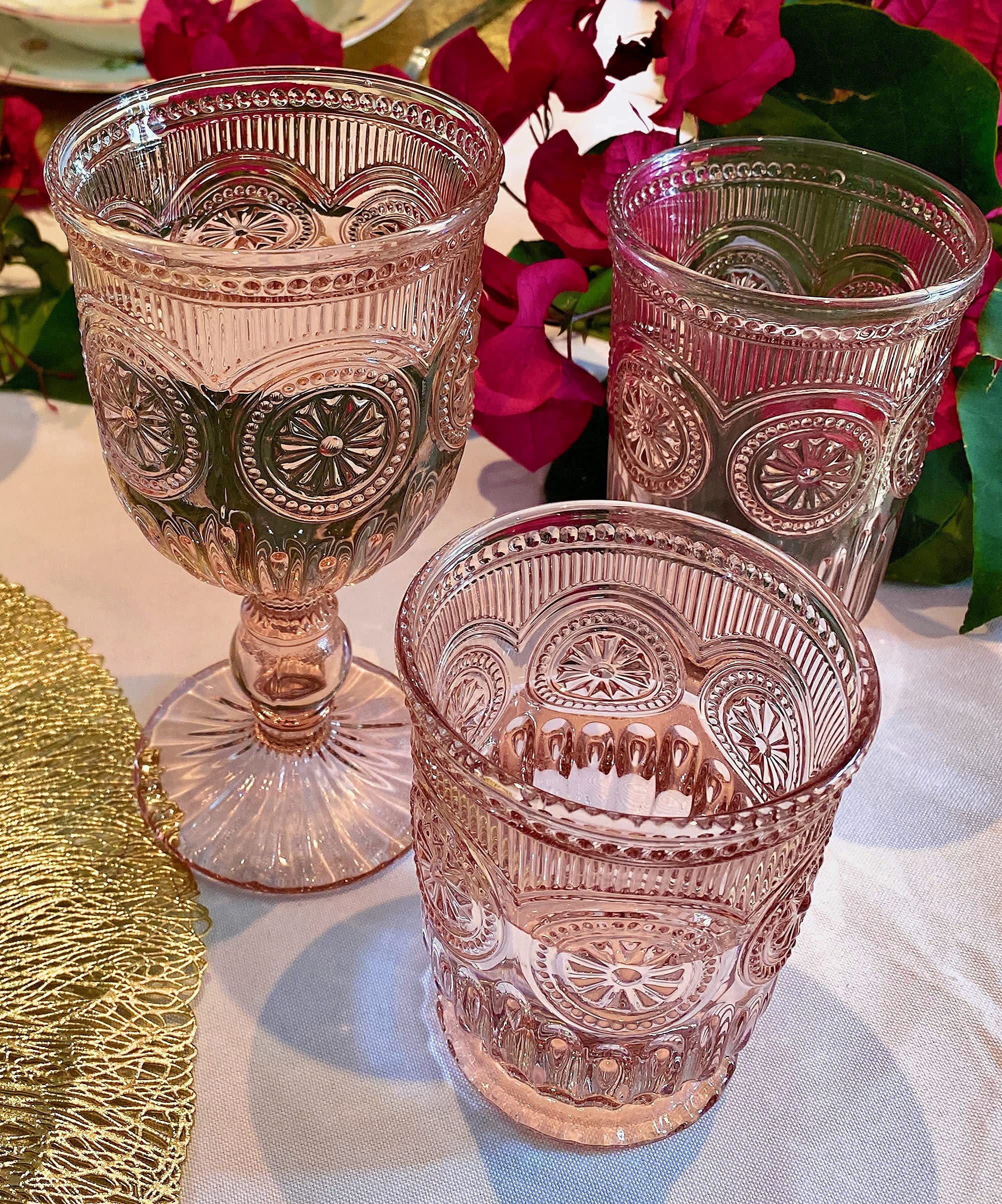 Pink Wine Glasses set of 6 pink goblets colored glassware pink