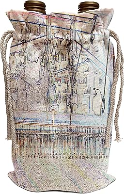 3dRose Jos Fauxtographee Realistic - A Man Working at a Weaving Loom in Avoca Ireland Done in a Coloring Book Finish With Tons of Detail - Wine Bag (wbg_44124_1)