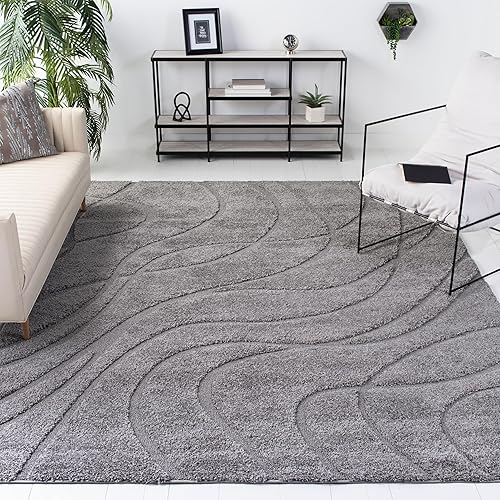Miniatura 1 de SAFAVIEH Colección Florida Shag SG471 - Alfombra de pasillo con ondas abstractas de 8 x 10 pies, color grisgris, para sala de estar, dormitorio,