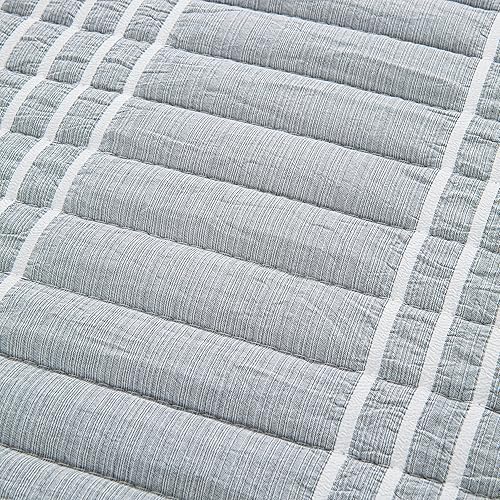 Vista 8 de HOMBYS Juego de edredón King extragrande de seersucker con diseño de retazos de 128x120, juego de colcha y cubrecama ligera a cuadros, decoración