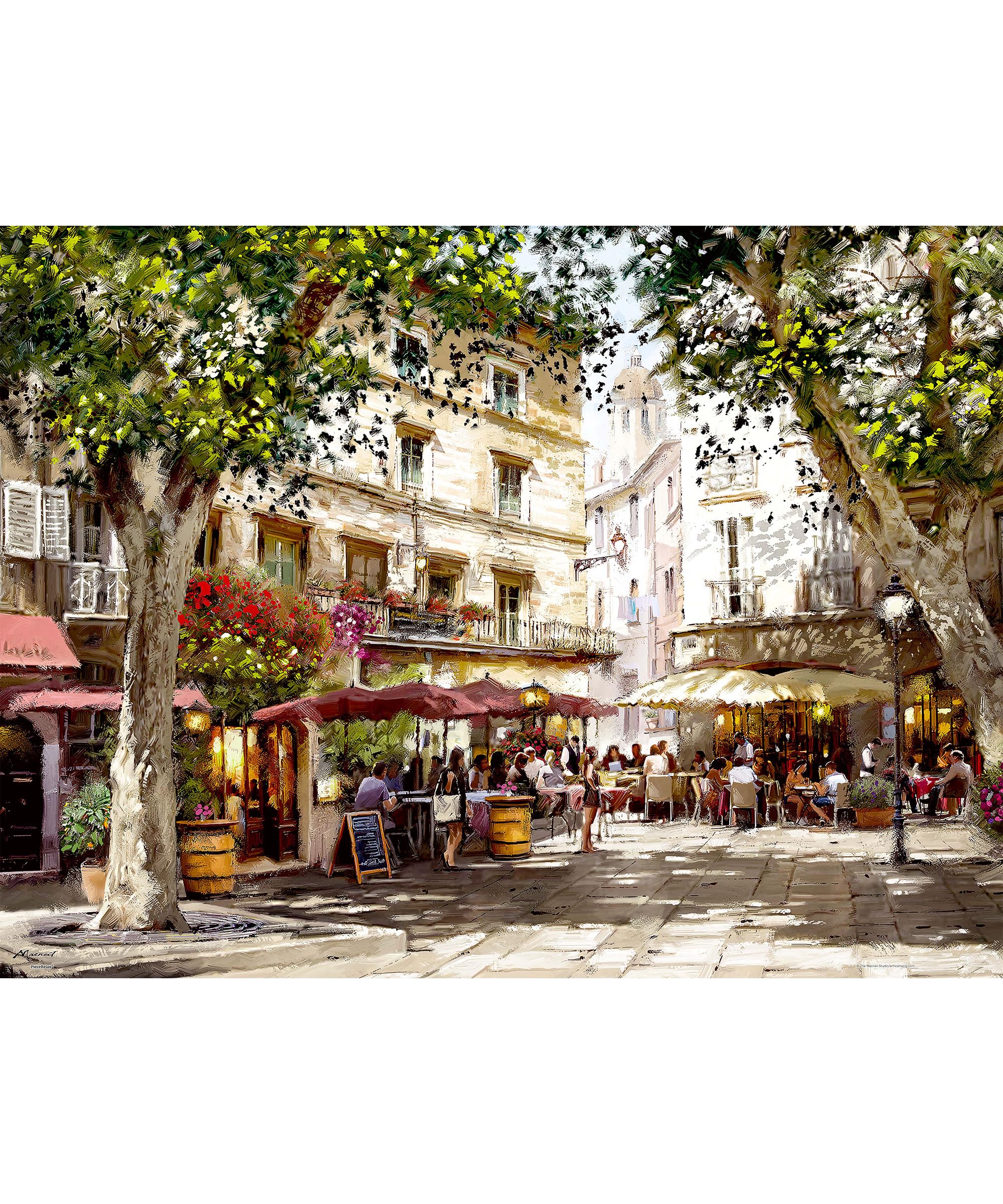 PieceRelax PieceClicks Plastic Jigsaw Puzzles for Adults 1000 Pieces European Cafe Street Scene Puzzle - The Macneil Studio - 1950 Cafe' - 25.2 X 18.9 Inches, Most Satisfying Table Games [U1039]