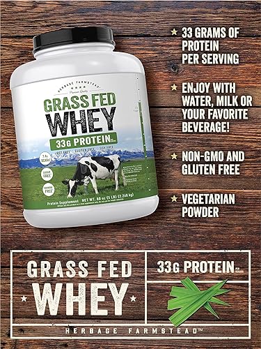 Miniatura 4 de Carlyle Herbage Farmstead - Proteína de suero en polvo alimentada con pasto  5 libras  1.16 oz de proteína por porción  Sin sabor  Sin azúcar y