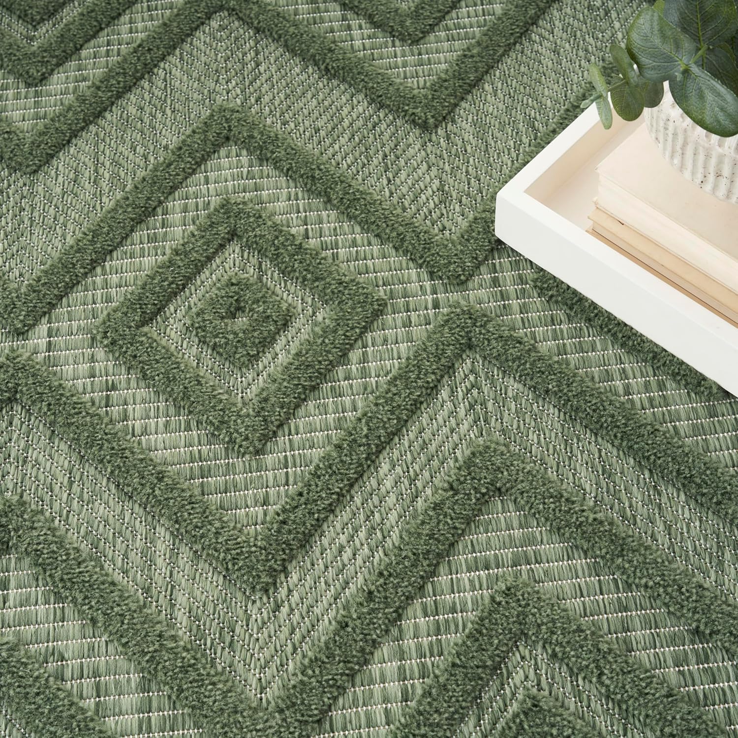 Nourison Home Versatile Green 4' x 6' Area Rug - Easy Clean, Non Shedding, Bed Room, Living Room, Dining Room, Kitchen (4' x 6')