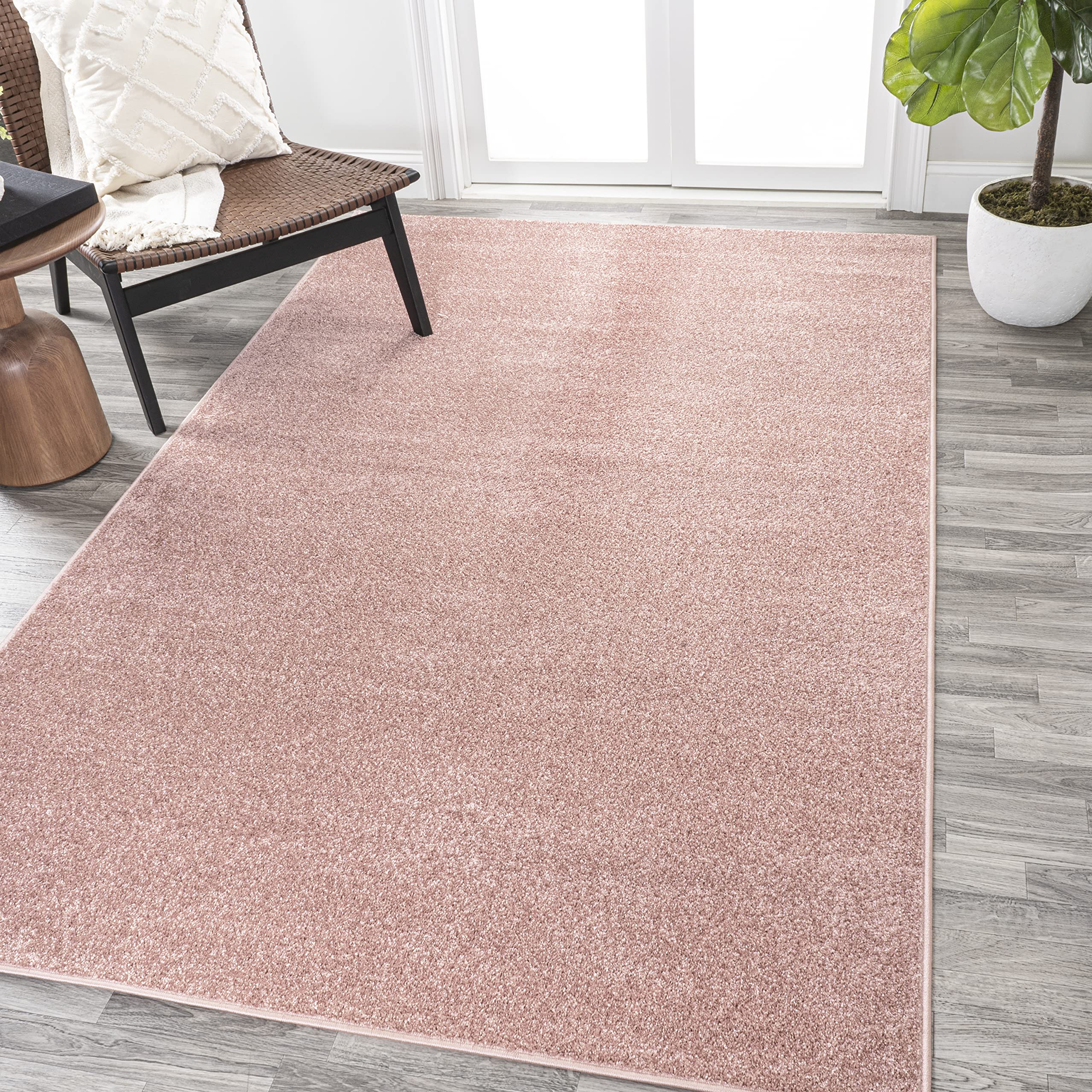 JONATHAN Y SEU100P-3 Haze Solid Low-Pile Indoor Area-Rug, Coastal, Bohemian, Minimalist Easy-Cleaning,Bedroom,Kitchen,Living Room,Non Shedding, Pink, 3 X 5