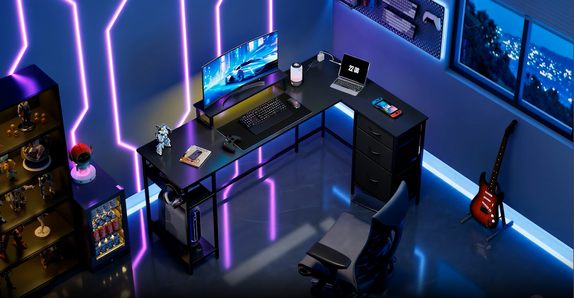 Amazon.com: DEVAISE L Shaped Gaming Desk with Drawers and Storage