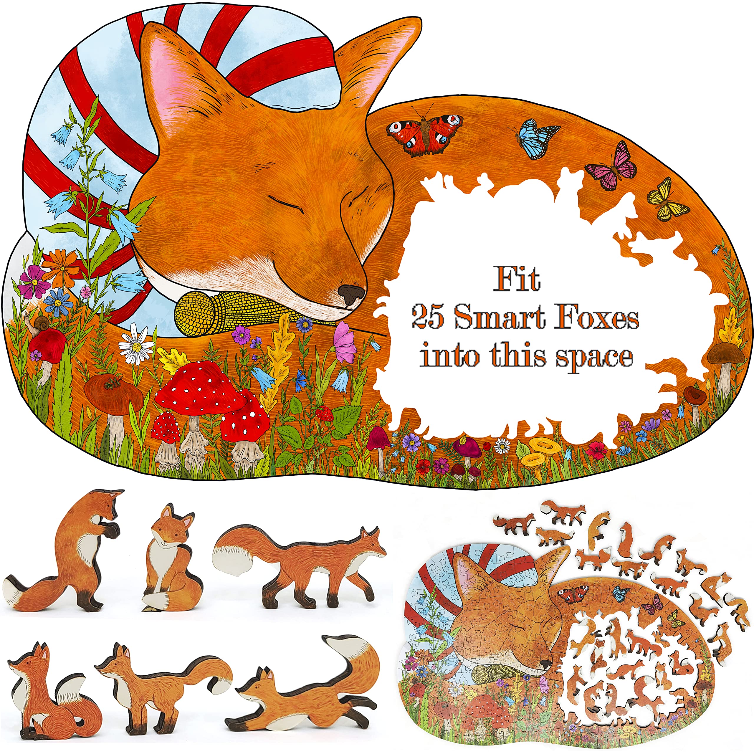FoxSmartBoxWooden Jigsaw Puzzle for Adults - Smart Puzzle with Smart Pieces - Made in The USA - 145 Puzzle Pieces + 25 Smart Pieces - Smart Fox