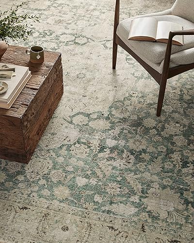 Miniatura 5 de Magnolia Home by Joanna Gaines x Loloi Sinclair SIN-05 Collection - Alfombra de muestra lavable a máquina, color jade y arena, 18 x 18 pulgadas