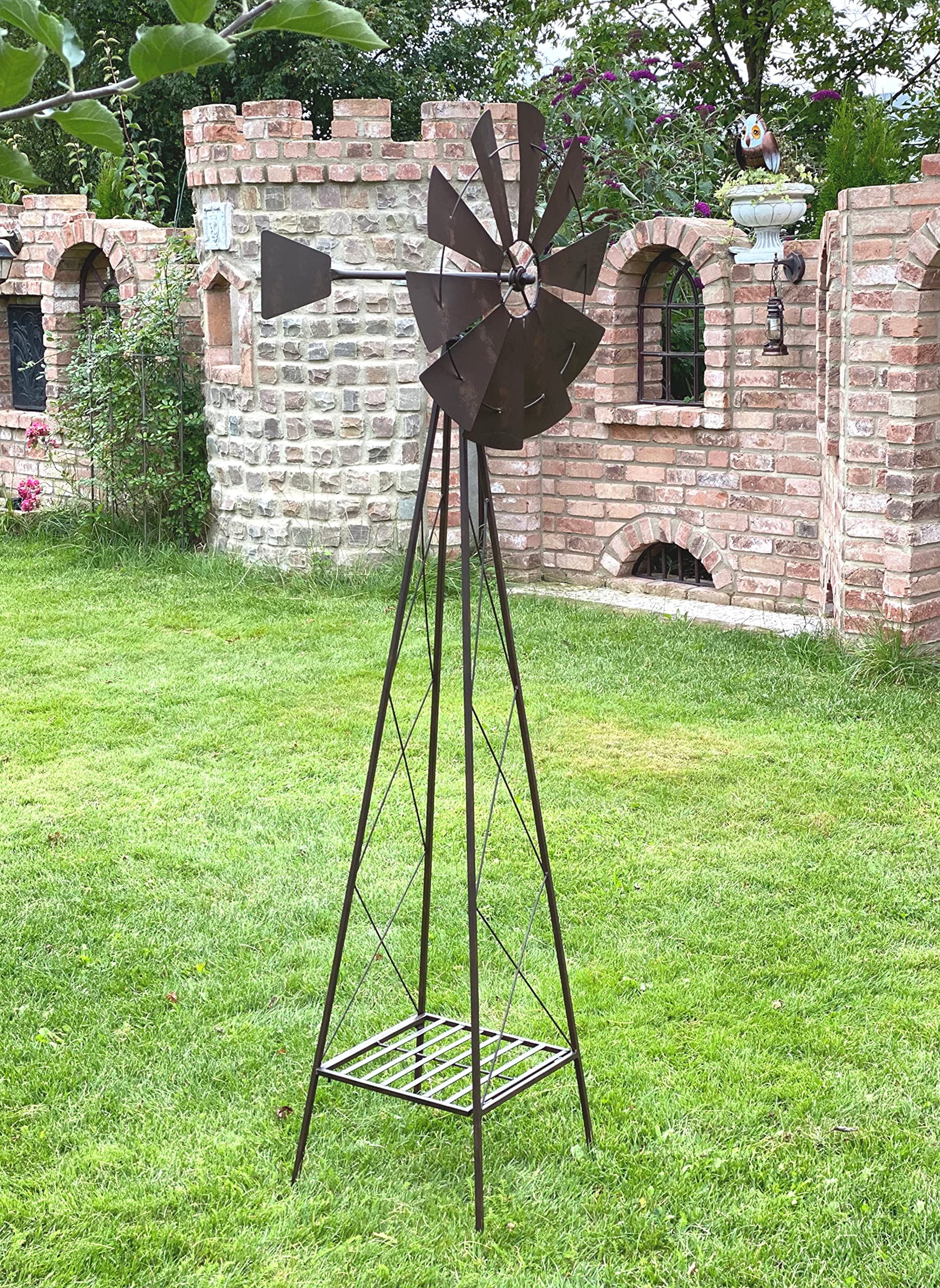 DanDiBo Molinillo de viento de metal, 170 cm, con rodamiento de bolas, marrón, para jardín, 96019, resistente a la intemperie, decoración de jardín