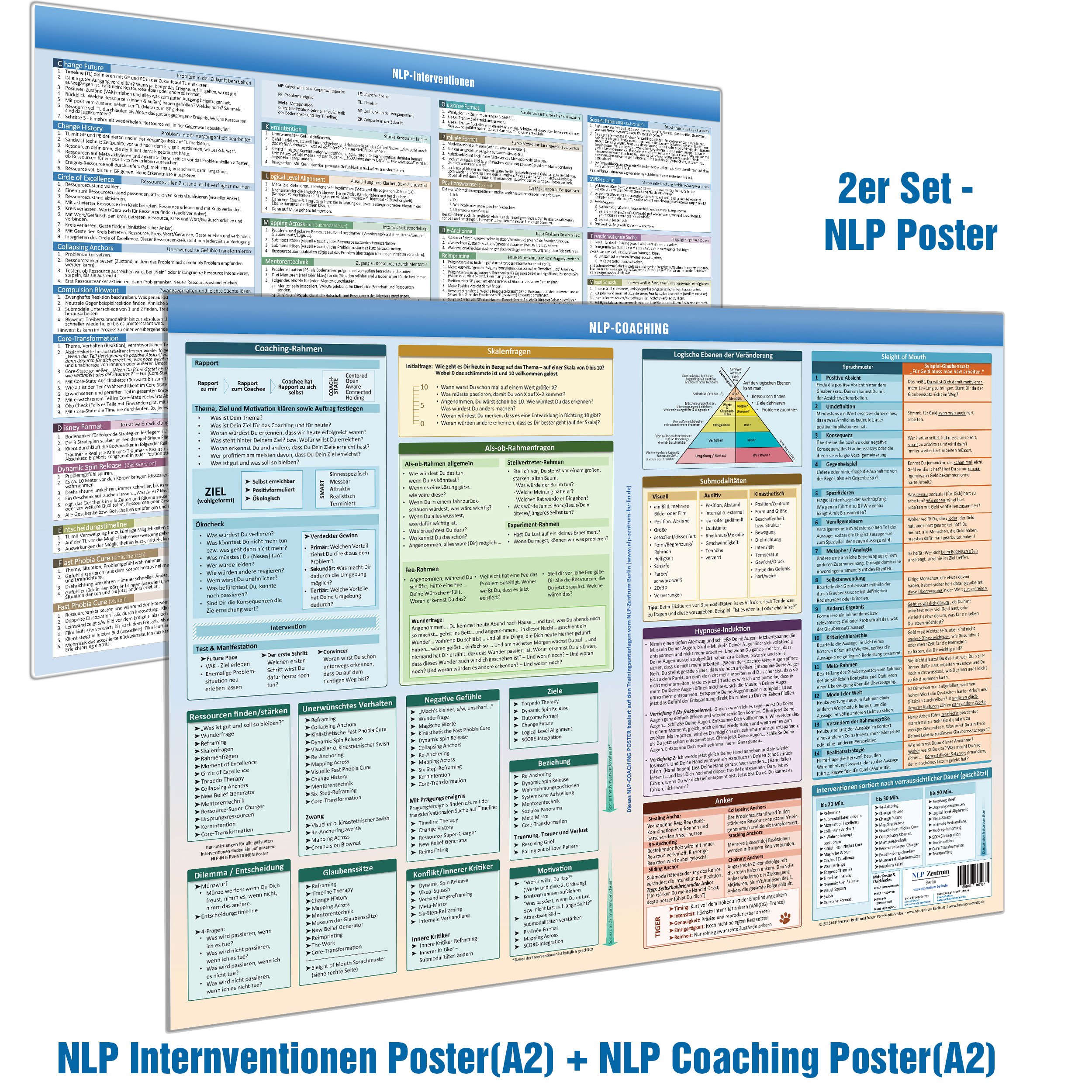 [2er-Set] NLP Coaching & NLP Intervention Wandposter - Schritt-für-Schritt Kurzanleitungen von 33 NLP Interventionen (2024) – Praktische ... und NLP ... NLP Coach, NLP Practitioner und NLP Master