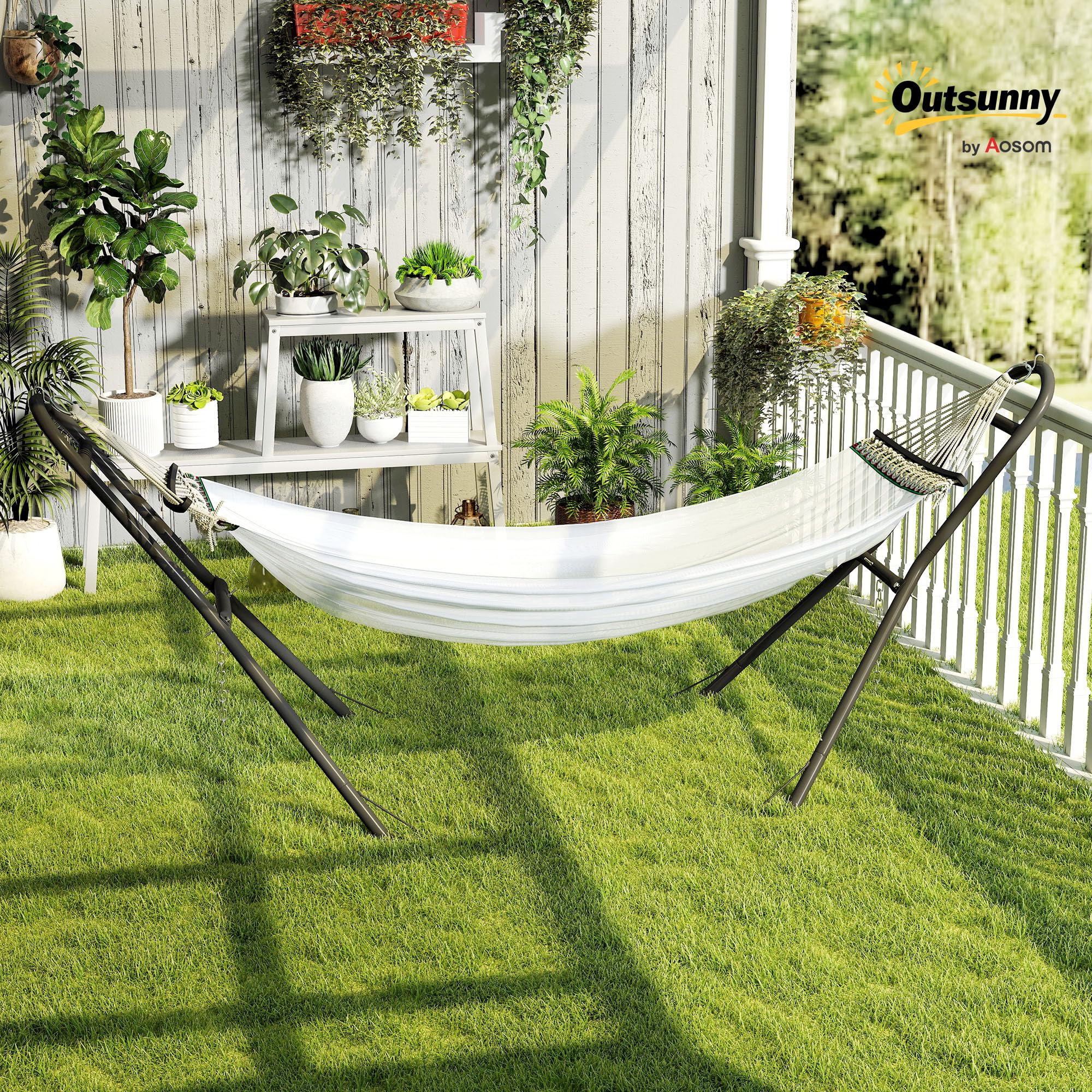 Outsunny Supporto per Amaca per 2-3 Persone, Regolabile con Piedini Antiscivolo, Sostegno per Amaca in Acciaio con Catene e Ganci a S, per Amache da 2.75-4 m, 278 cm, capacità 150 kg, Nero