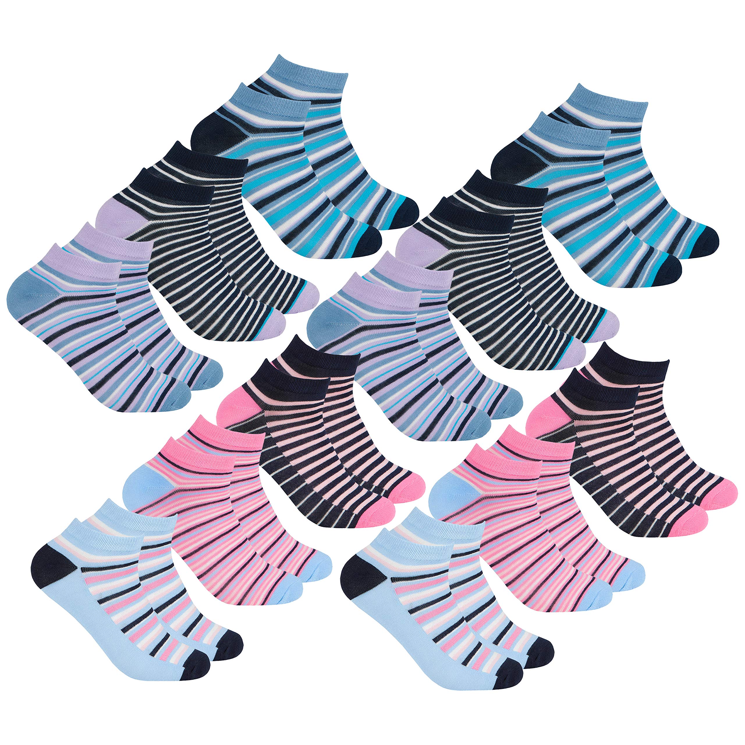 Metzuyan Ladies Womens Bamboo Socks Low Cut Triners Liner Ankle Summer Purple Pink 12 Pairs 4-8