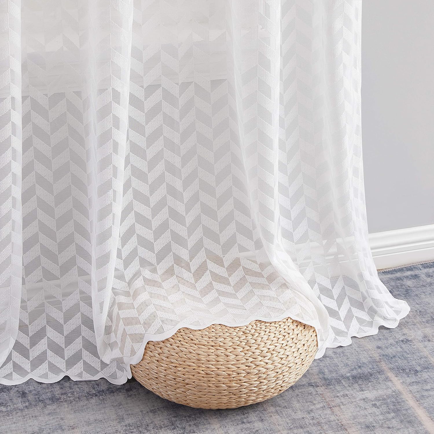 HLC.ME Herringbone Thick Semi Sheer Premium Rod Pocket Window Curtain Panels for Bedroom & Living Room - Set of 2 (54" W x 84" L, White)