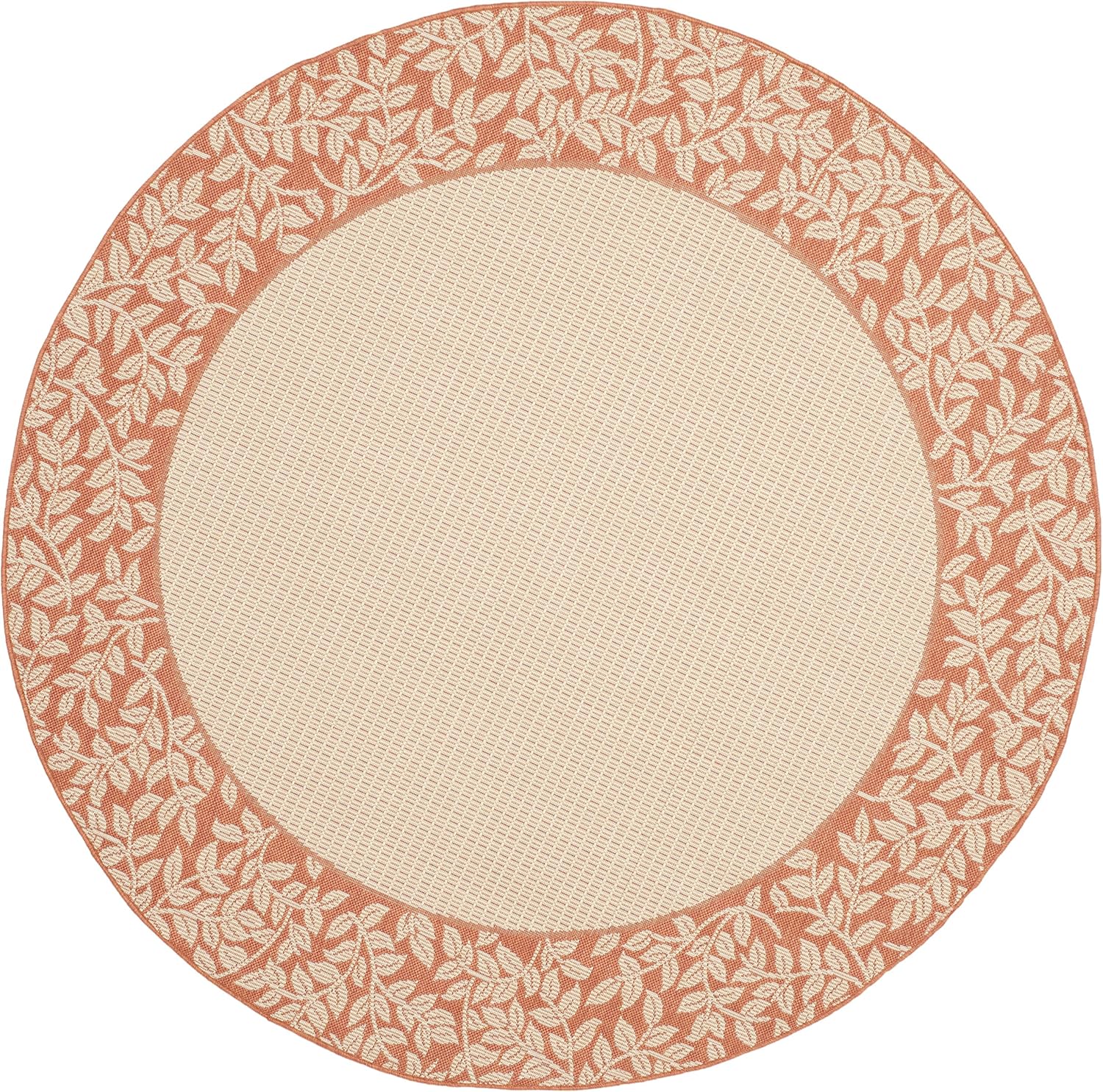 SAFAVIEH Washable Rug Outdoor Courtyard Collection - 6'7" Round, Natural & Terracotta, Non-Shedding & Easy Cleaning, Ideal for Patio, Backyard, Mudroom (CY0727-3201)