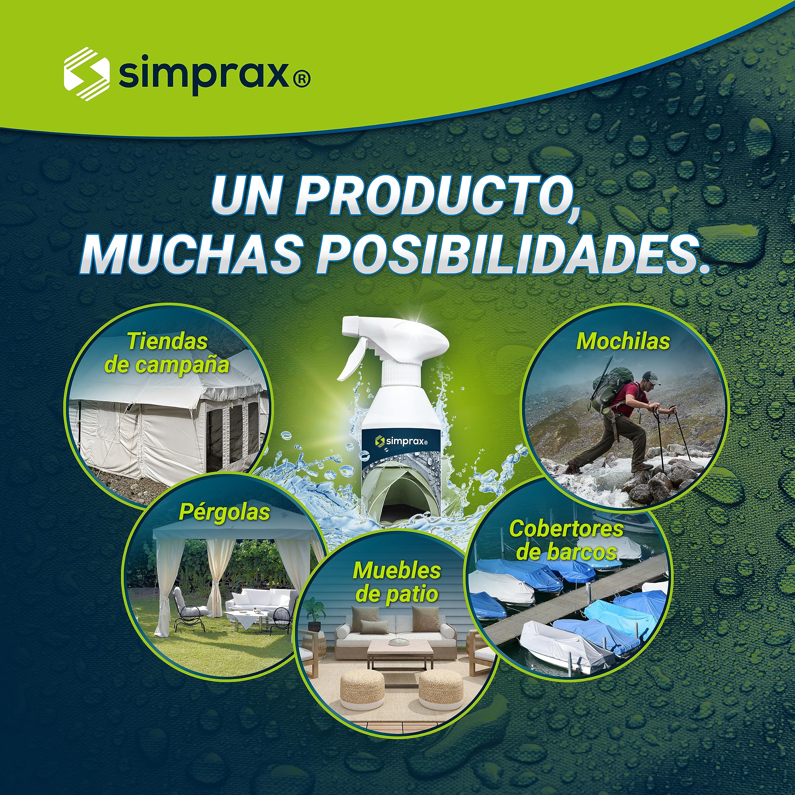 Spray Impermeabilizante Textil para Tiendas de Campaña Lonas Accesorios de Exterior - Certificado Oeko-Tex - Spray Impregnante Transparente Hidrofugo Ecologico con Protección UV - 5 L