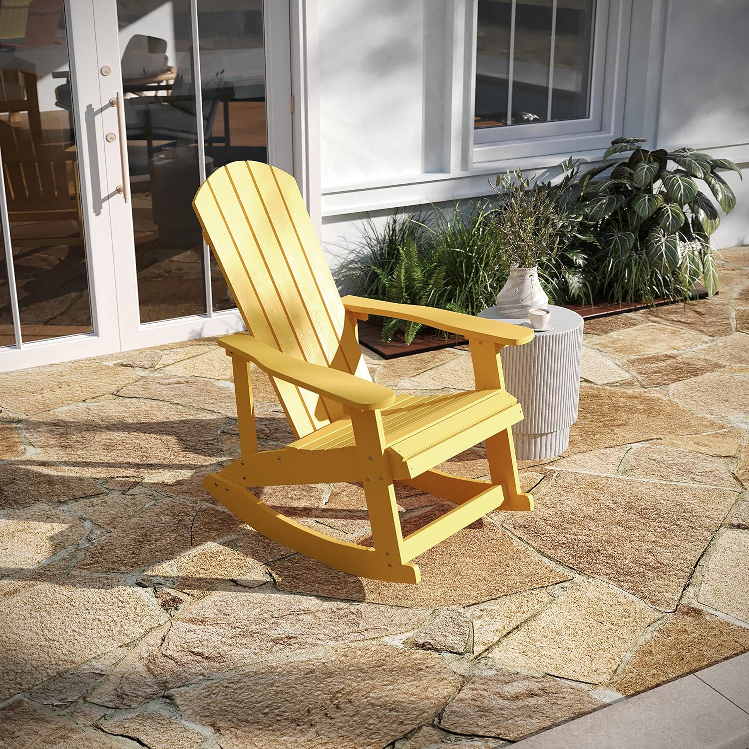 Taylor & Logan Marietta All-Weather Poly Resin Faux Wood Adirondack Chair in Yellow