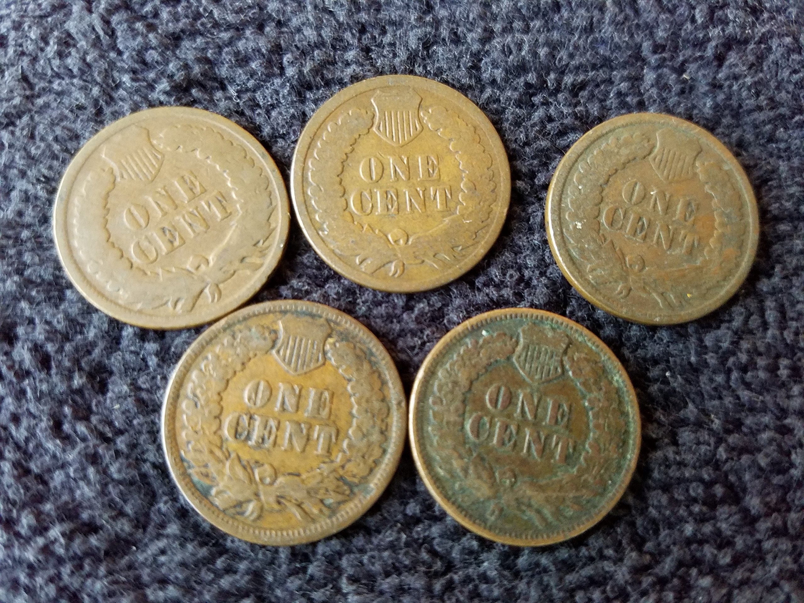 Indian Head Pennies - 5 Coins (1880-1899) - Vintage Collectible -2 Indian Head Pennies - 5 Coins (1880-1899) - Vintage Collectible -2