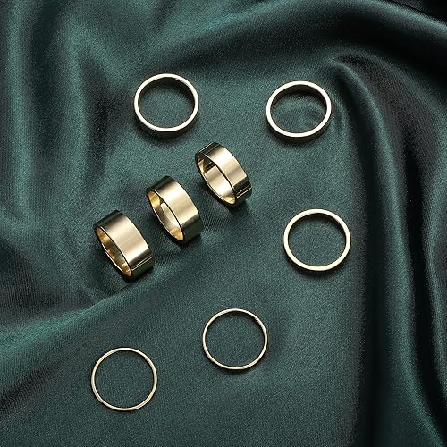 Miniatura 8 de LOYALLOOK 8 anillos de oro apilables de acero inoxidable para mujeres y niñas, anillos de declaración lisos, anillo puntero para el pulgar,