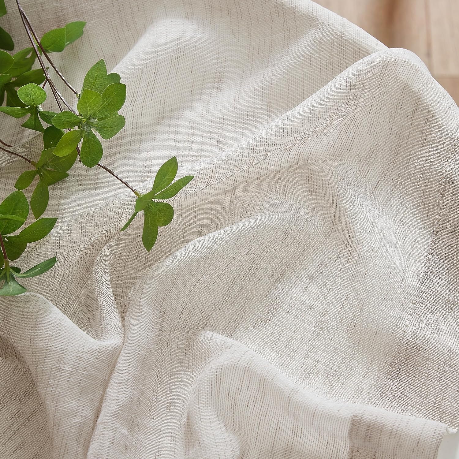 HLC.ME Penelope Faux Linen Textured Semi Sheer Privacy Sun Light Filtering Transparent Window Pocket Hole Thick Curtains Drapery Panels for Bedroom & Living Room, 2 Panels (54 W x 63 L, Cream)