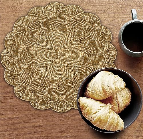 Lightnpro - Juego de 2 manteles individuales redondos con cargador de cuentas festoneadas, hechos a mano, para mesa de comedor, boda, fiesta,