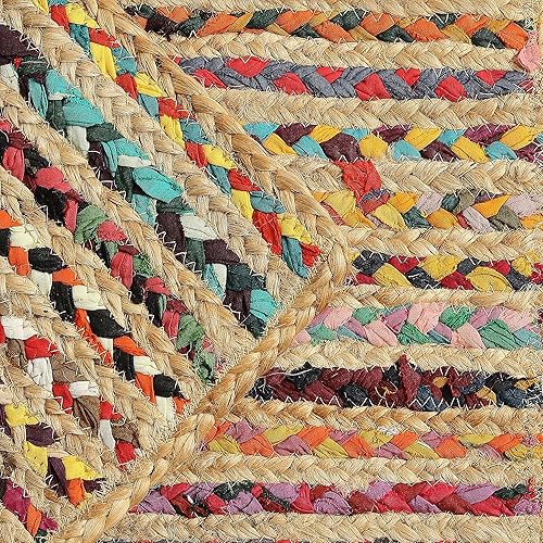 Vista 44 de REDEARTH · Alfombra redonda – Alfombra trenzada de yute natural de 6 pies – Alfombras de yute bohemio reversibles hechas a mano para dormitorio