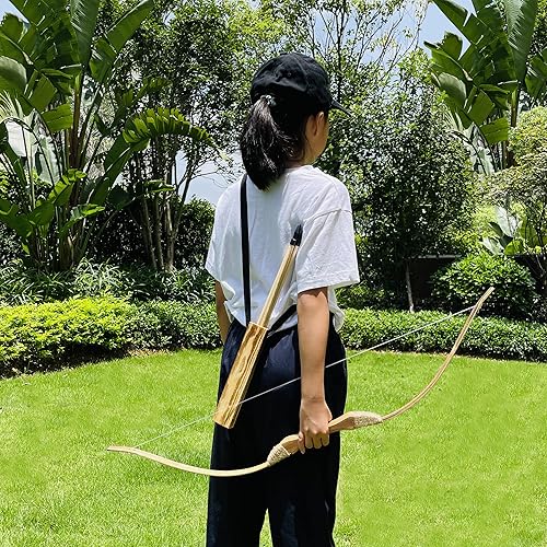 Miniatura 6 de Kids Bow and Arrow Set, 32 Inch Archery Set Handmade Wooden Toy Bow and Arrow for Kids 4-6 8-12, Cosplay Game Costume Prop Play, 1 Bows 1 Quivers