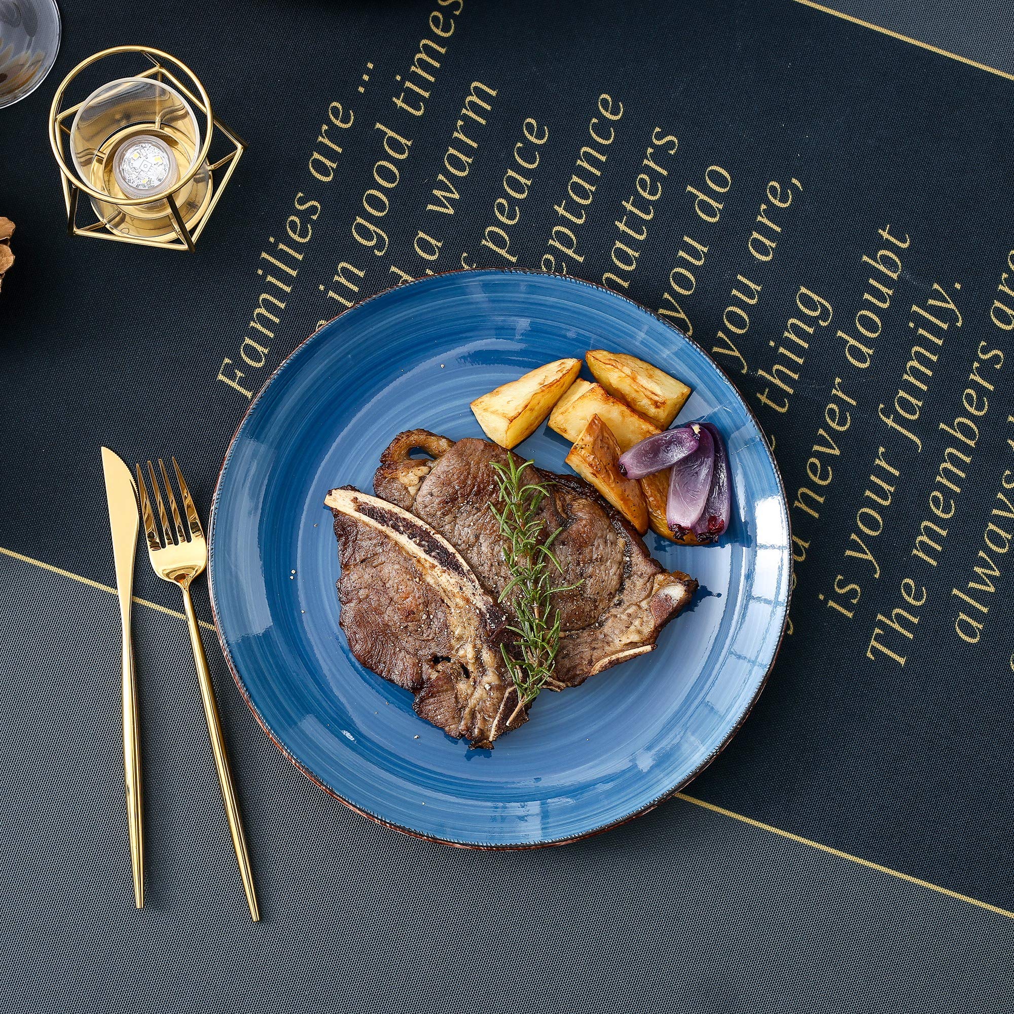 vancasso Bella Blue 12 große Teller, handbemalt, rustikale Optik, 27 cm, für Dinner/Steak/Hauptgericht, kratzfest