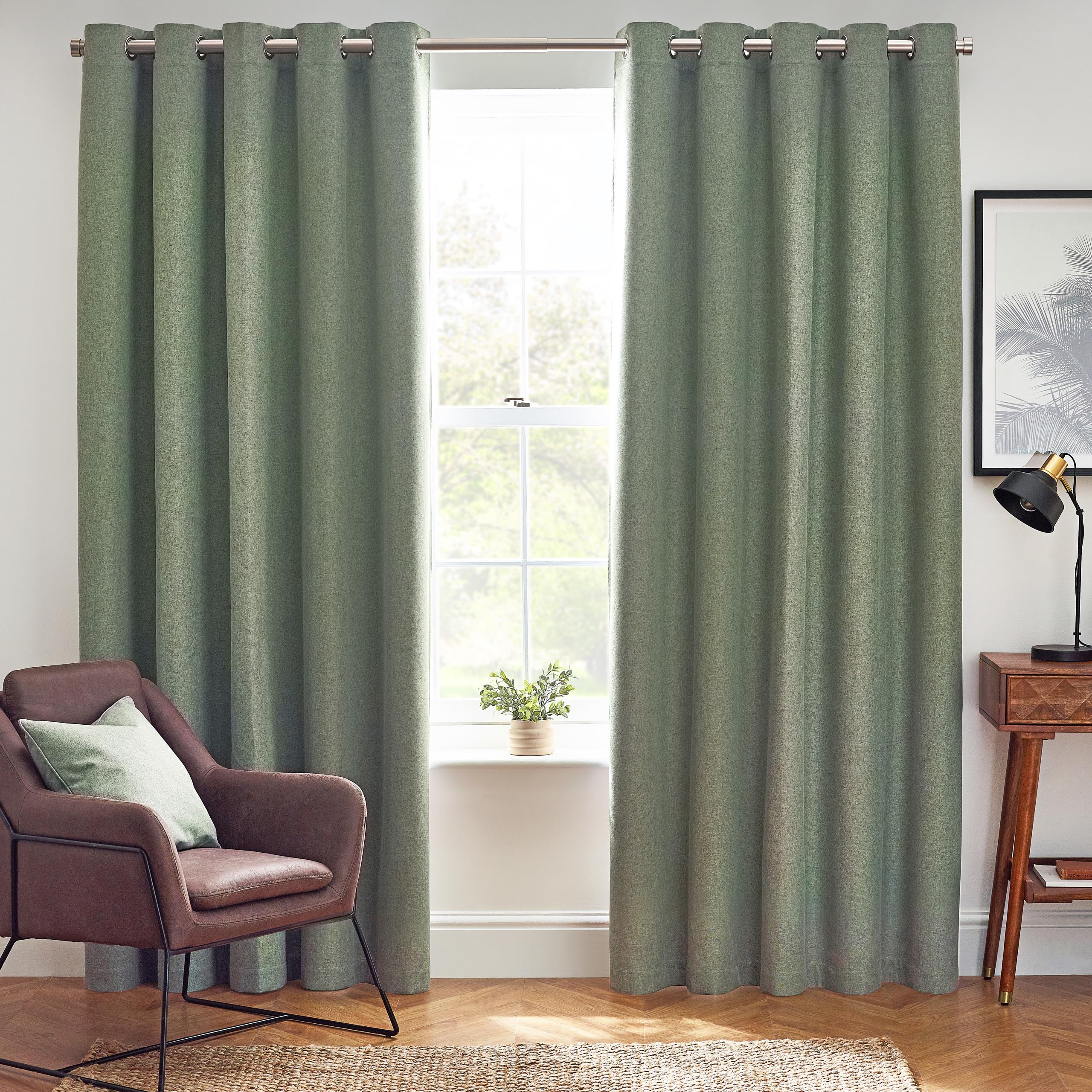 furn. Dawn 100% Blackout Thermal Eyelet Curtains - Green - Polyester - H:183cm x W:229cm