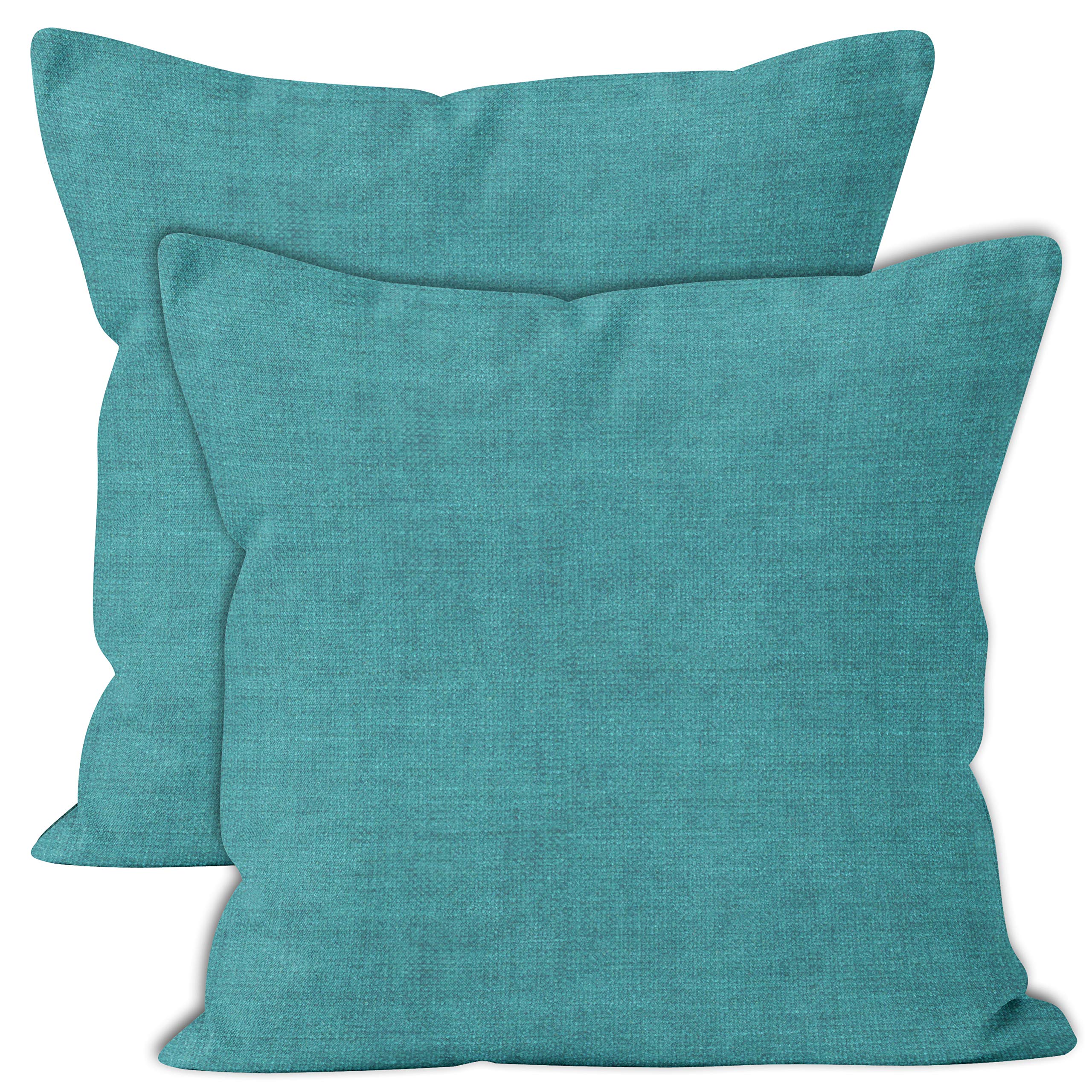 Encasa Fall Polyester Chenille Throw Pillow Covers | No Insert | Pack of 2 Turq- 24x24 / 60x60 cm | Textured Polyester Solid Color for Halloween, Thanksgiving, Christmas
