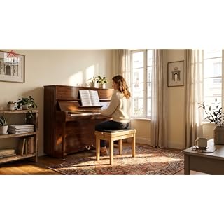 HOMCOM Banc de Piano Réglable 45-56 cm, Banc de Clavier, Bois Naturel - Les Beatles, Paul McCartney, John Lennon, RIngo Starr, George Harrison
