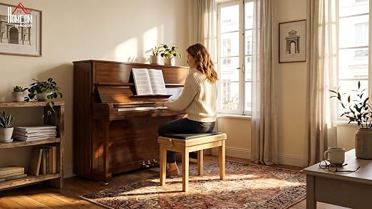 HOMCOM Banc de Piano Réglable 45-56 cm, Banc de Clavier, Bois Naturel - Les Beatles, Paul McCartney, John Lennon, RIngo Starr, George Harrison HOMCOM Banc de Piano Réglable 45-56 cm, Banc de Clavier, Bois Naturel