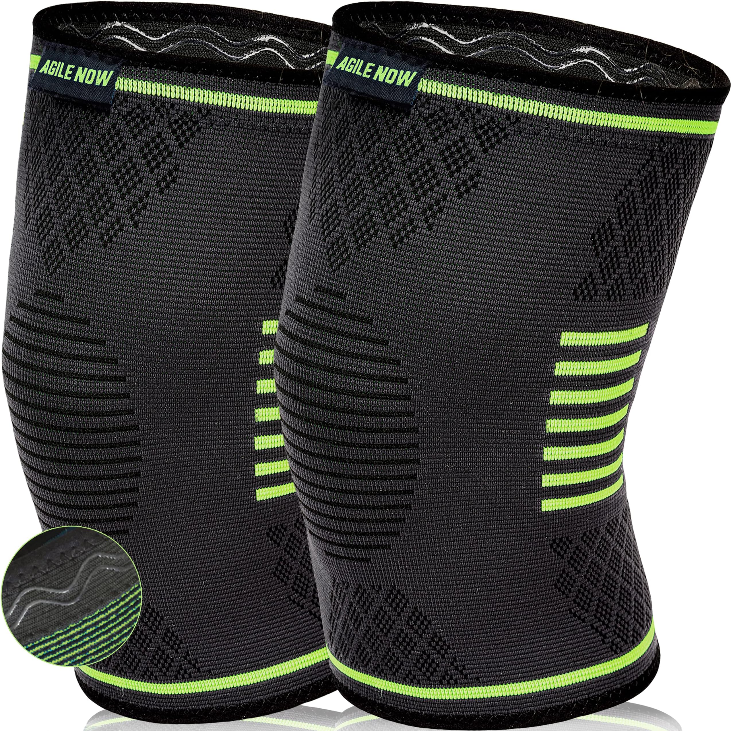 AGILE NOW® Knee Brace Set of 2 Premium Stabilises & Protects Joints with Every Movement - Knee Brace for Men & Women - Non-Slip & Breathable Knee Pads - for Any Sport (M, Green)