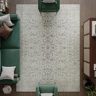 artyrugs Machine Washable Rug, 240x330cm, 75% Recycled Cotton, Short Pile, Non-Slip Backing, Non-Shedding, Suitable for Living Room, Bedroom, Kitchen, Hallway, Office, Ashen Cream