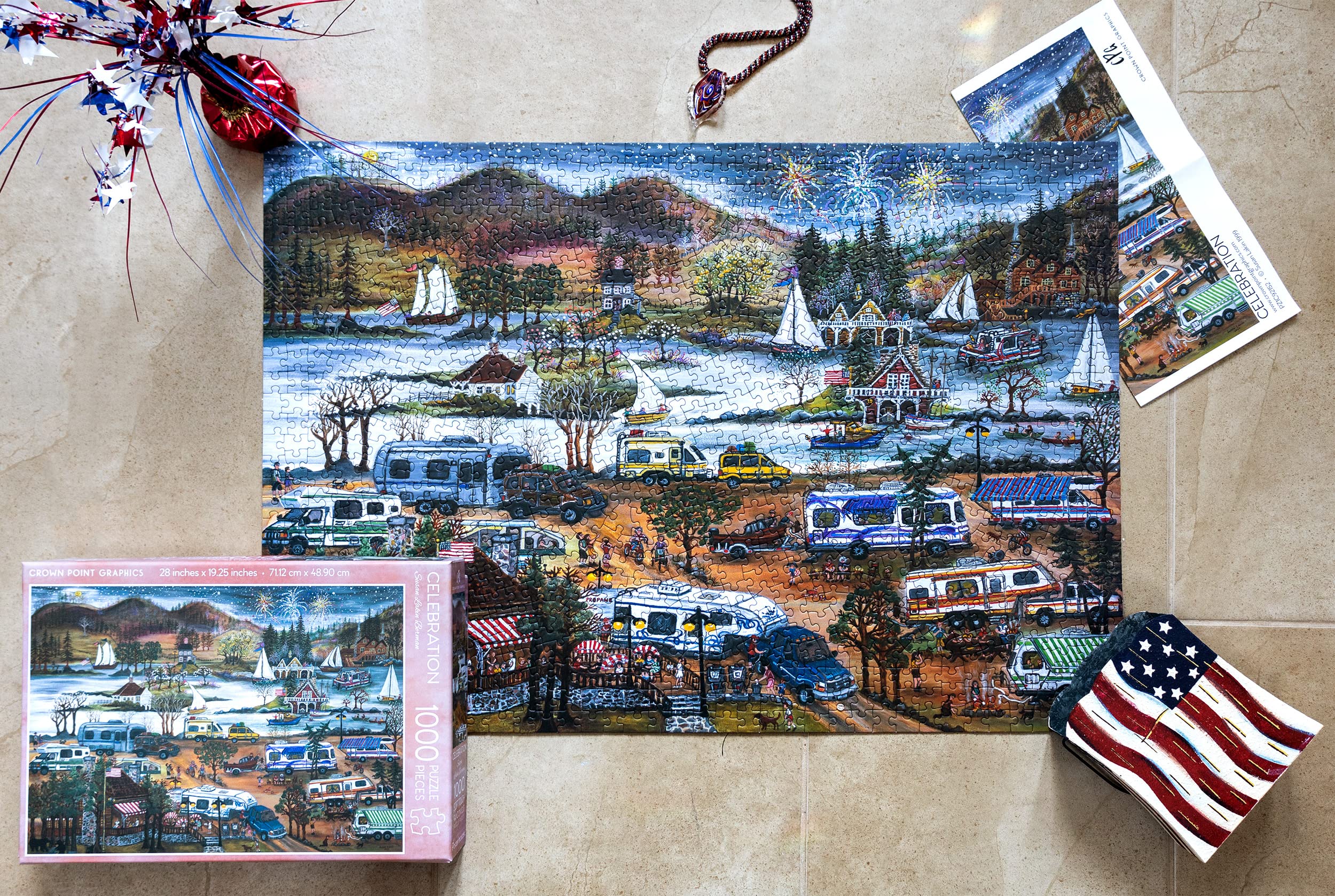 Celebration 1000 Piece Jigsaw Puzzle - Summer Campground Scene By Susan Lakin Berman, 28x19.25 Inches