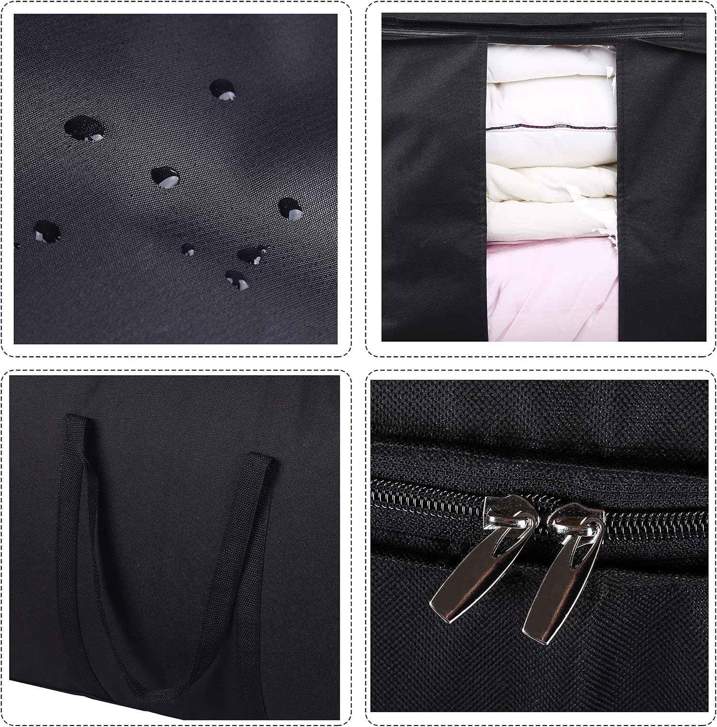 MISSLO Water Resistant Thick Over Size Storage Bag, Folding Organizer Bag, Under Bed Storage, College Carrying Bag for Bedding Comforters, Blanket, Clothes (Black)