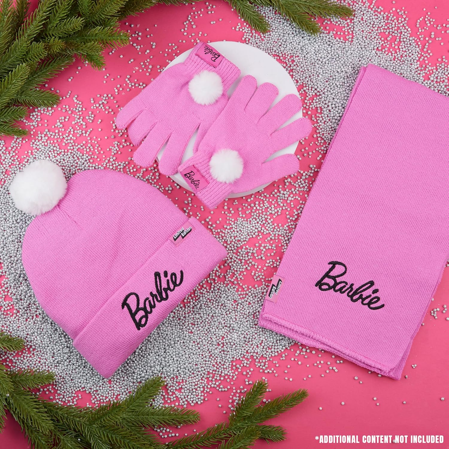 Barbie Girls Beanie Hat Scarf Gloves Set Winter Accessories Set - Gift for Girls - Image 2