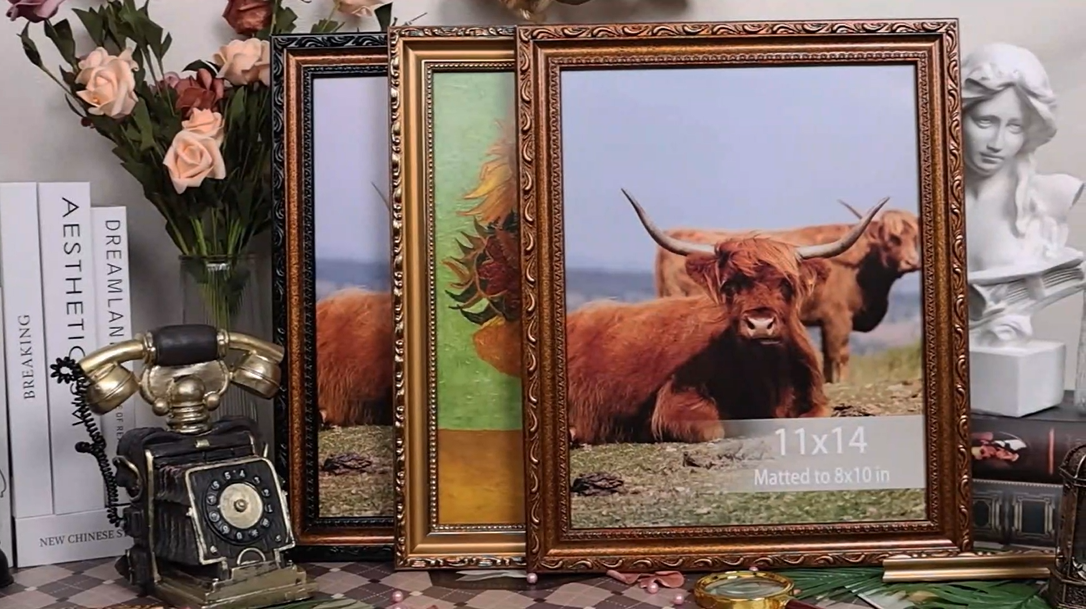 Amazon.com - FJXMFRAME Gold 11x14 Picture Frame with Mat Vintage