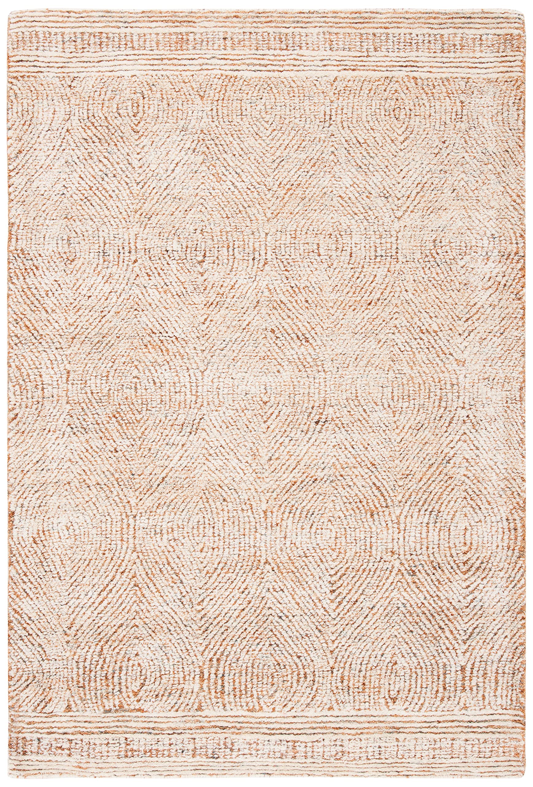 Safavieh Contemporary Rug for Living Room, Dining Room, Bedroom - Abstract Collection, Short Pile, in Ivory and Rust, 76 X 122 cm