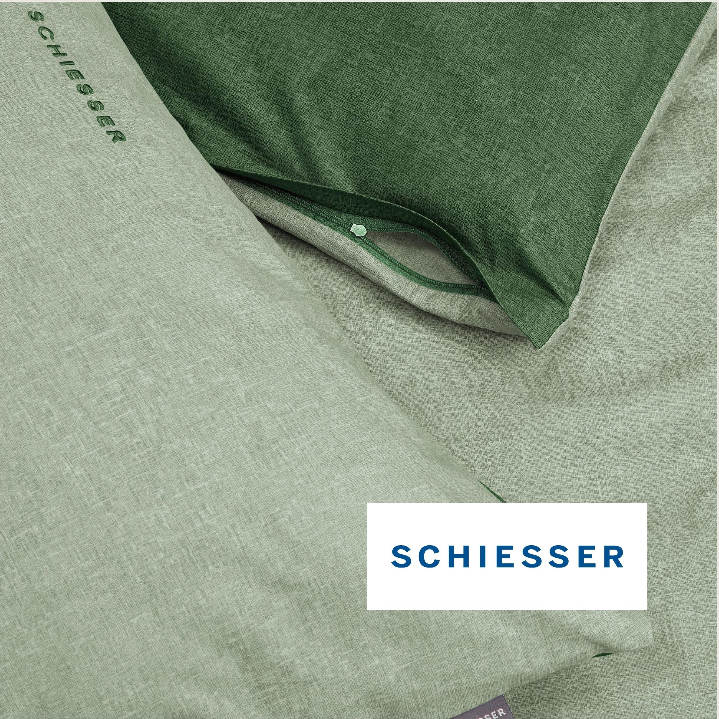 Schiesser Bettwäscheset Doubleface | Renforcé | 2-teilig | Zweifarbig | 100 % Baumwolle | Oeko-Tex® Made in Green Zertifiziert | YKK Reißverschluss | 135x200cm + 80x80cm | Grün