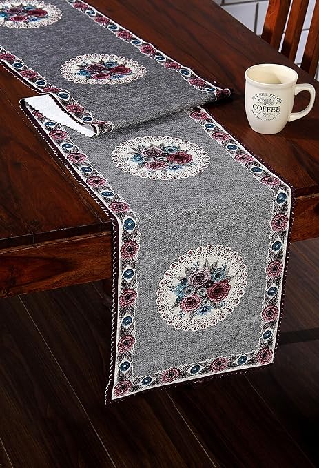 Sparrow World Floral Multicolour HD Digital Table Runner Cloth Chennile with Polyester Blend (14X72) 6 Seater