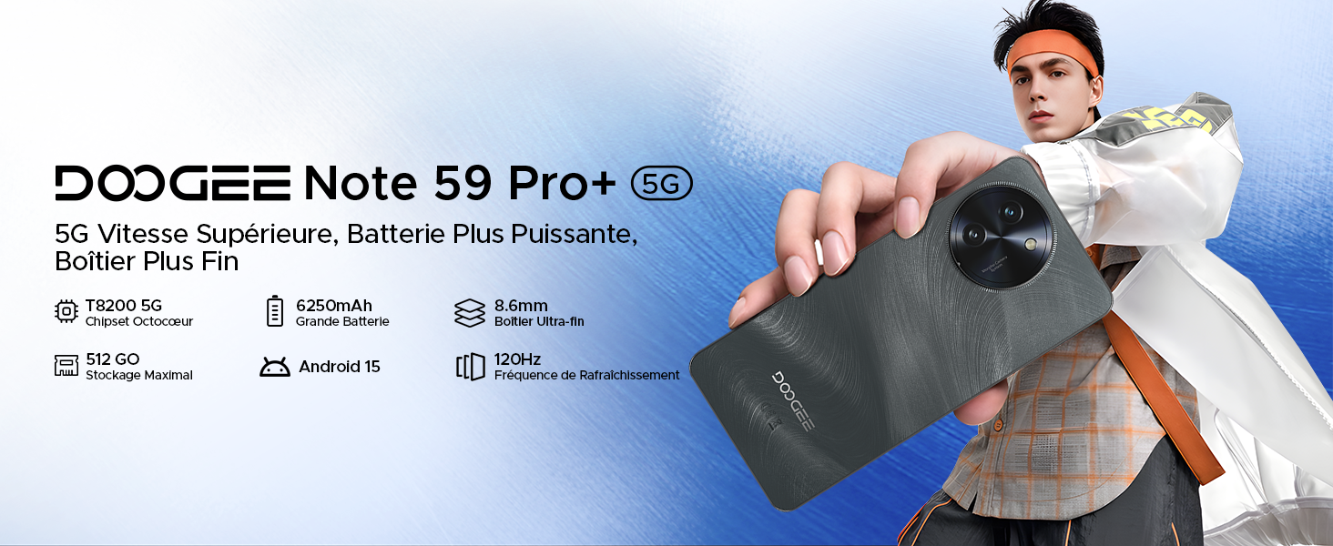 DOOGEE Note59 Pro+ 5G - 16 Go RAM, 512 Go, écran 6.75" 120Hz | Smartphone Android 16 Gaming - 6